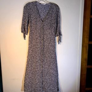 MNG long black with white flowers dress buttons down front size 2 small issue